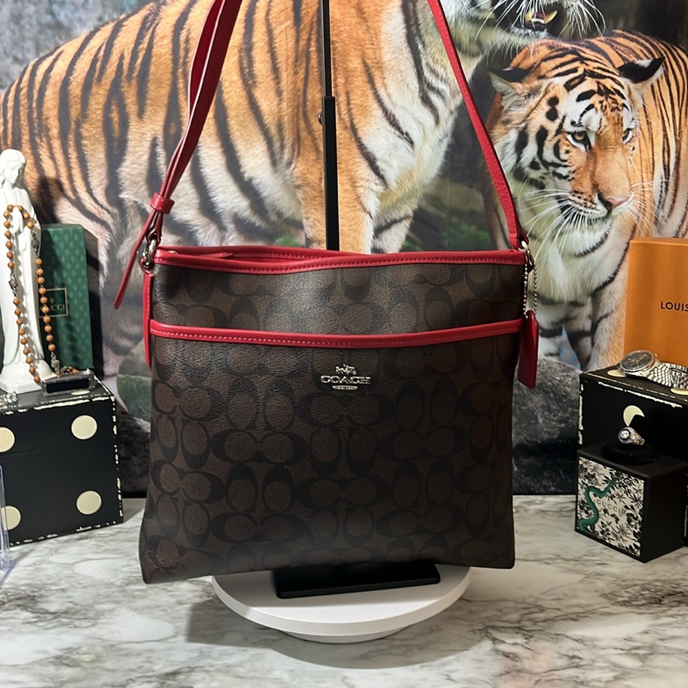 Coach Brown and Red Shoulder Bag #G1723-F58297 NWOT.